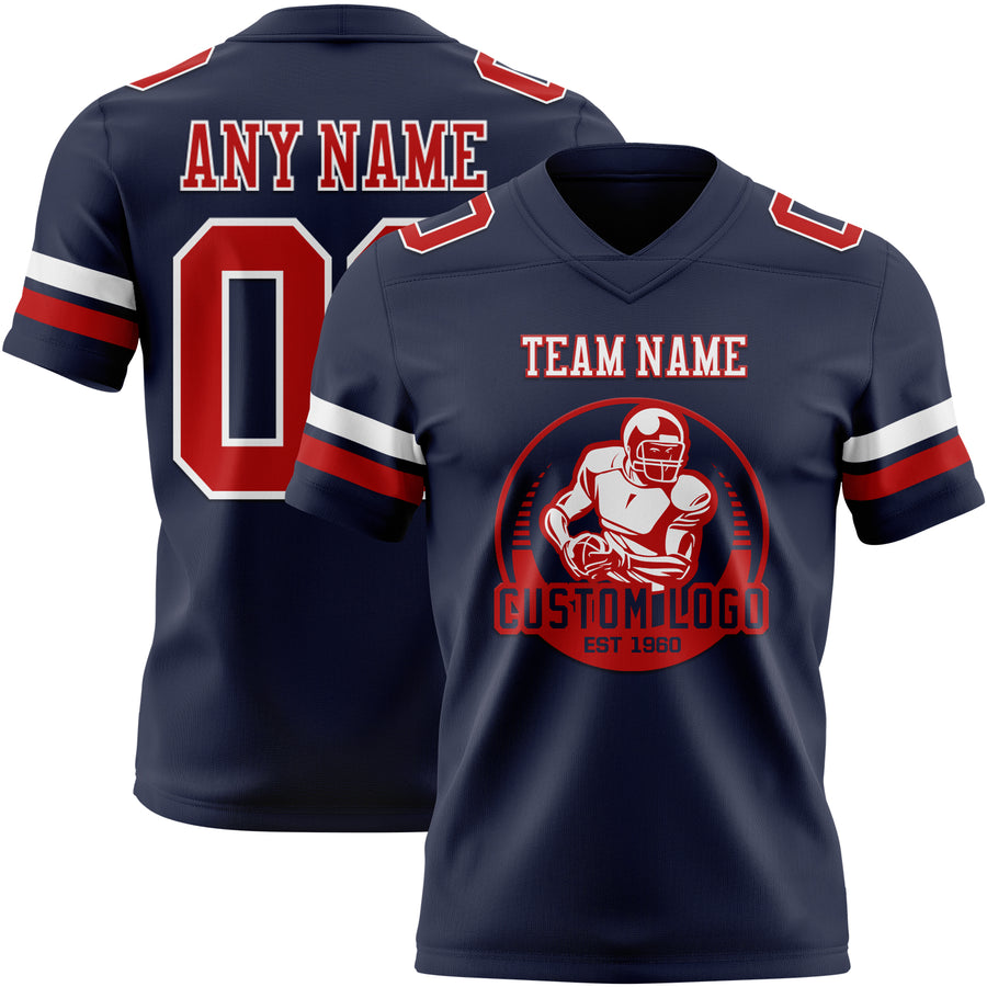 Custom Navy Red-White Authentic Football Jersey