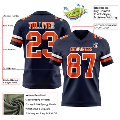 Custom Navy Orange-White Authentic Football Jersey
