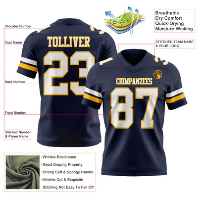 Custom Navy White-Gold Authentic Football Jersey