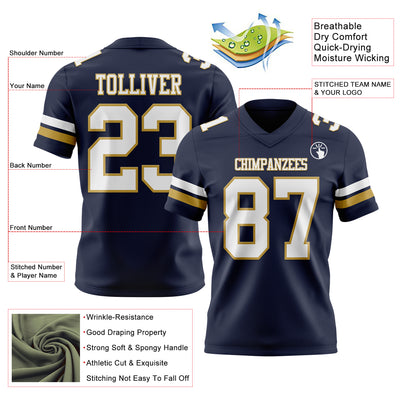 Custom Navy White-Old Gold Authentic Football Jersey