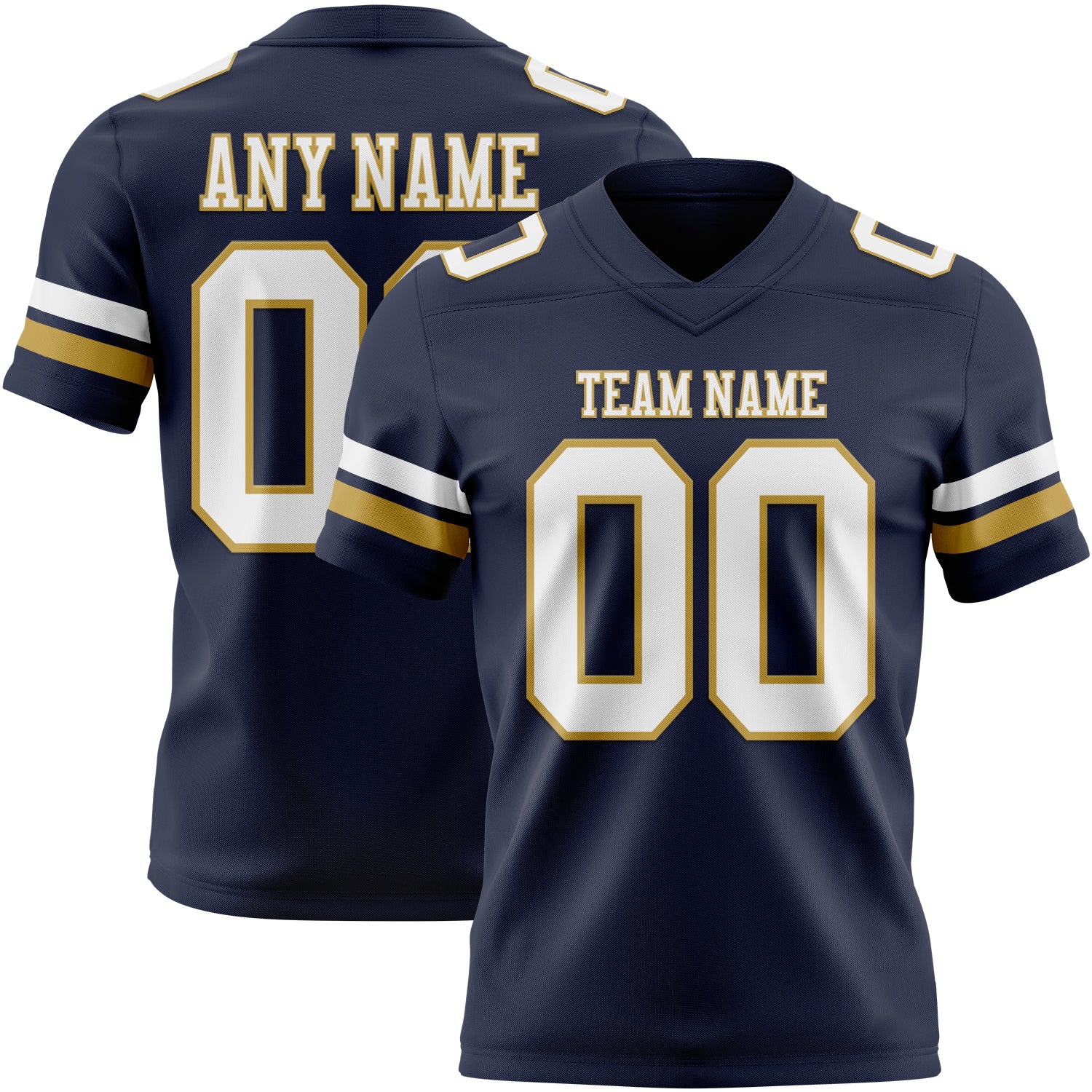Custom Navy White-Old Gold Authentic Football Jersey
