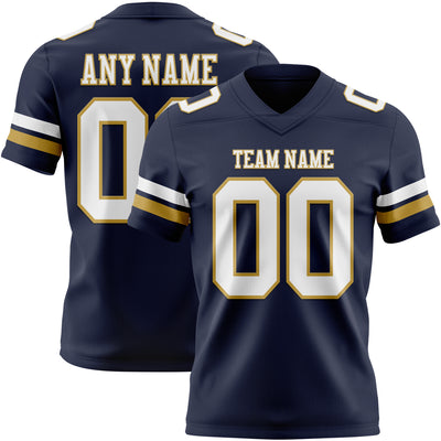 Custom Navy White-Old Gold Authentic Football Jersey