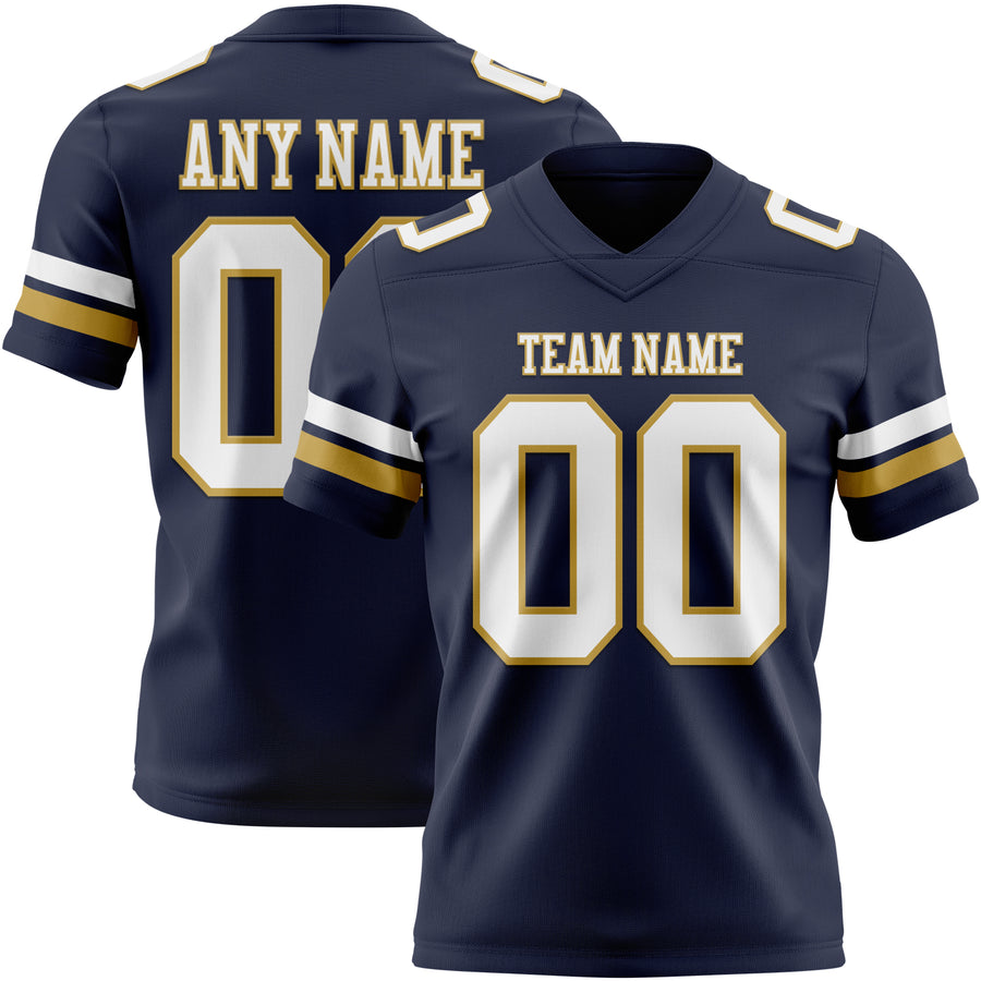 Custom Navy White-Old Gold Authentic Football Jersey