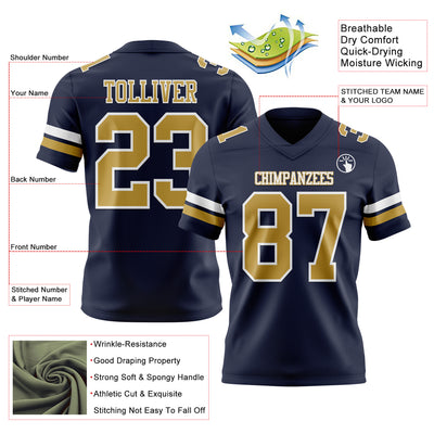 Custom Navy Old Gold-White Authentic Football Jersey