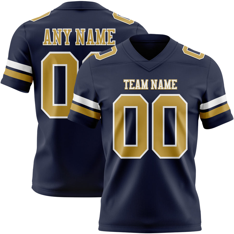 Custom Navy Old Gold-White Authentic Football Jersey