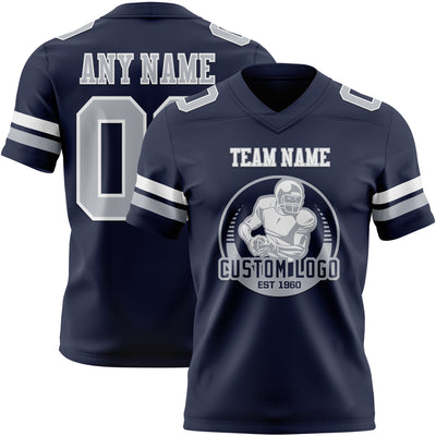 Custom Navy Gray-White Authentic Football Jersey