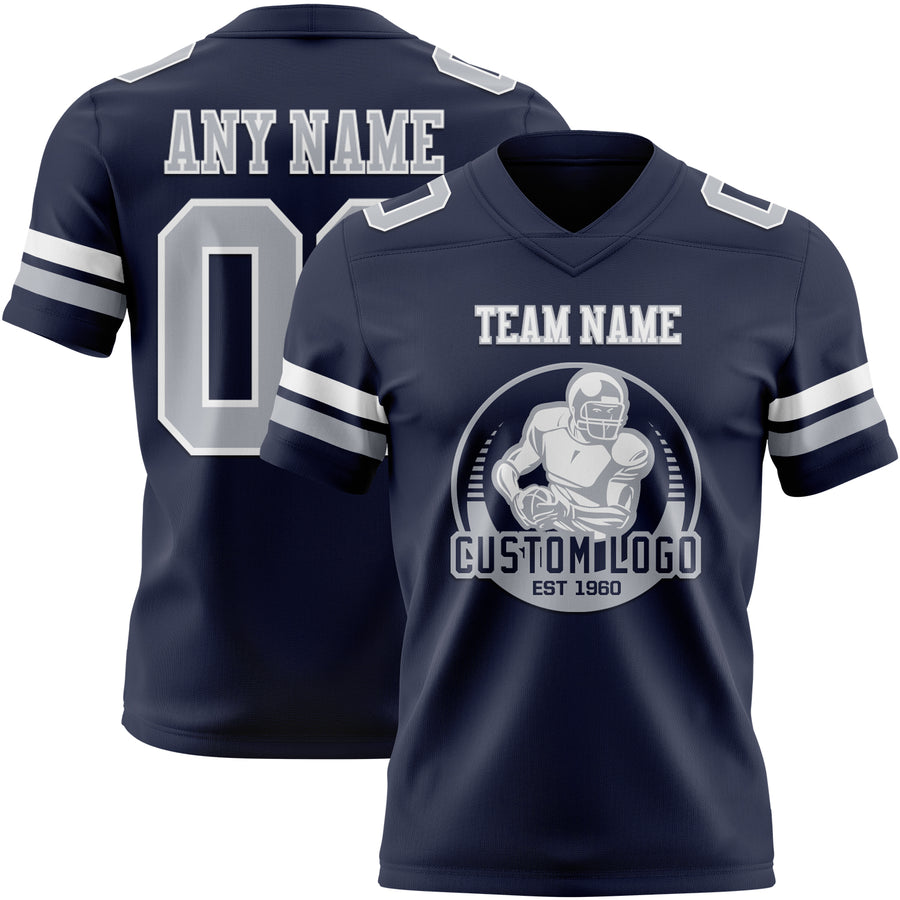 Custom Navy Gray-White Authentic Football Jersey