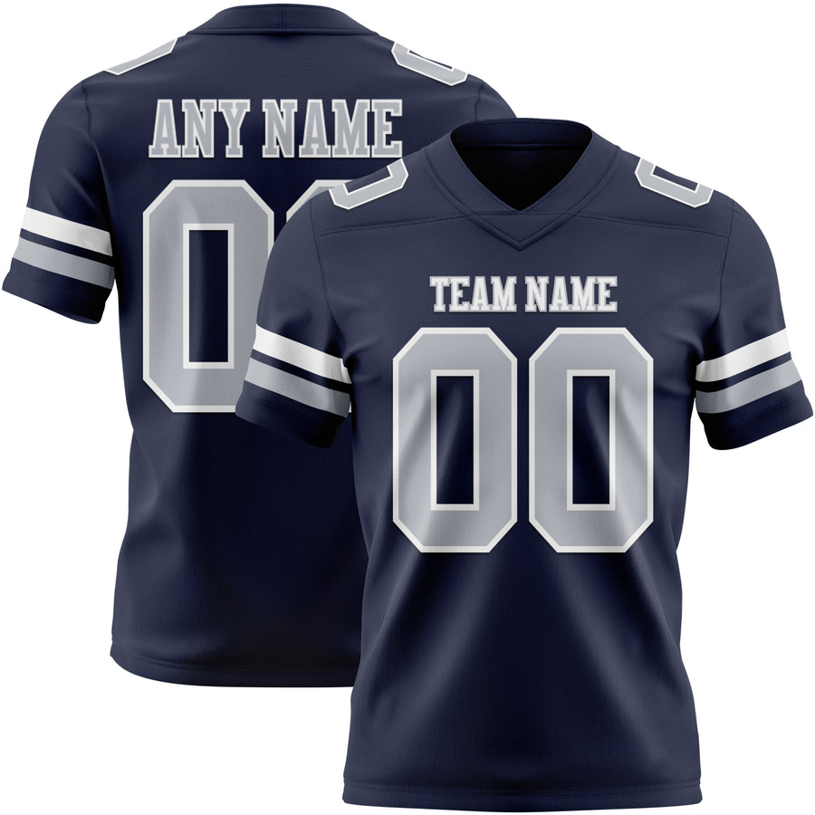 Custom Navy Gray-White Authentic Football Jersey