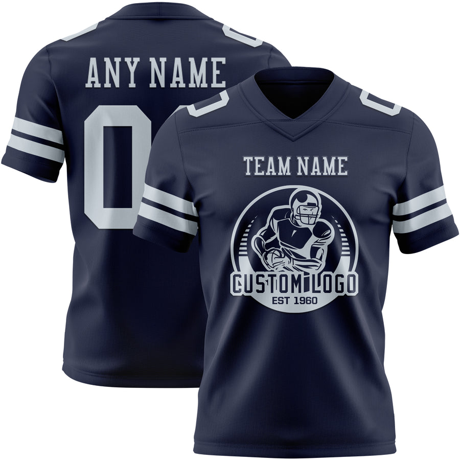 Custom Navy Silver Authentic Football Jersey