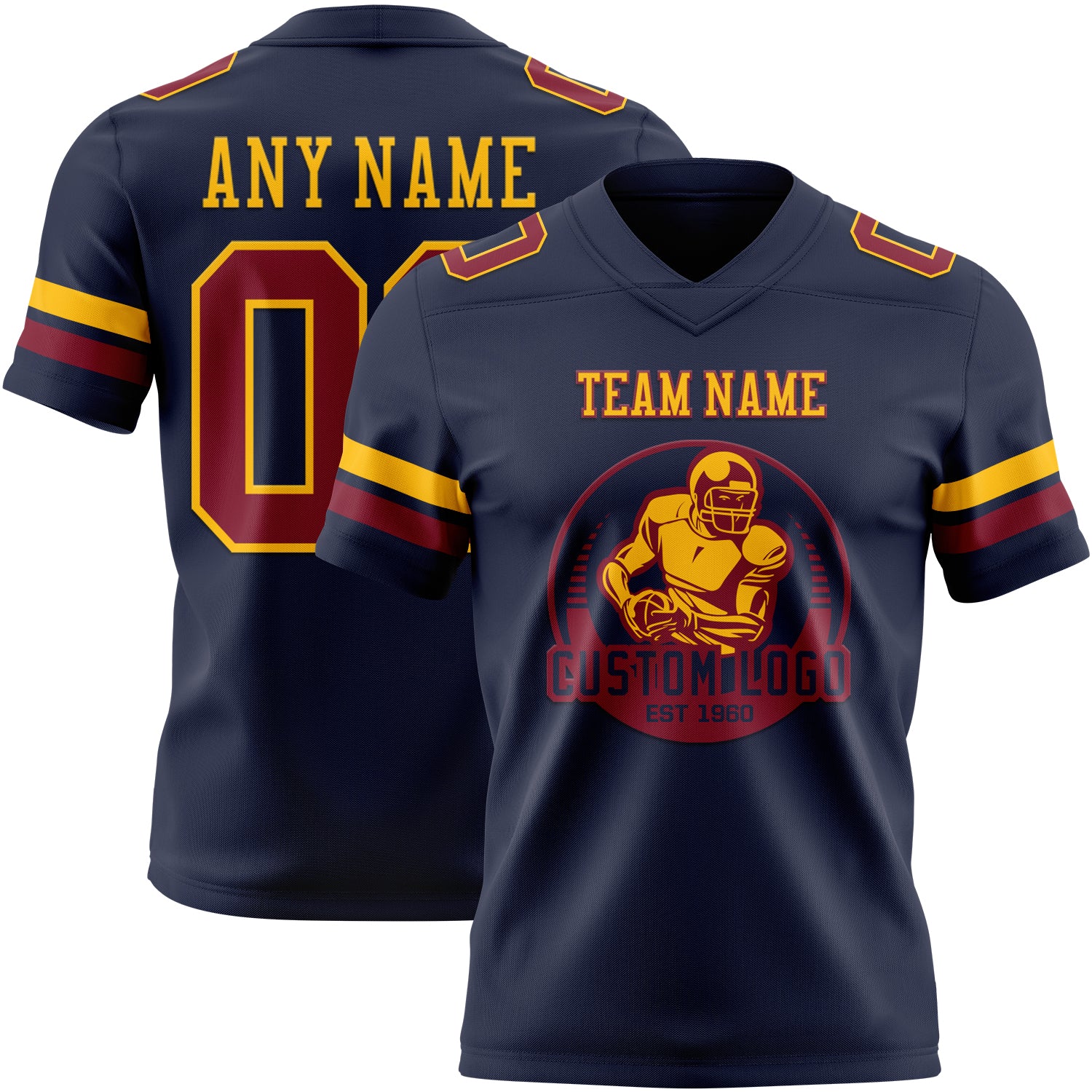 Custom Navy Crimson-Gold Authentic Football Jersey