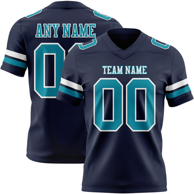 Custom Navy Teal-White Authentic Football Jersey