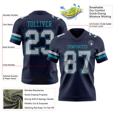 Custom Navy Gray-Teal Authentic Football Jersey