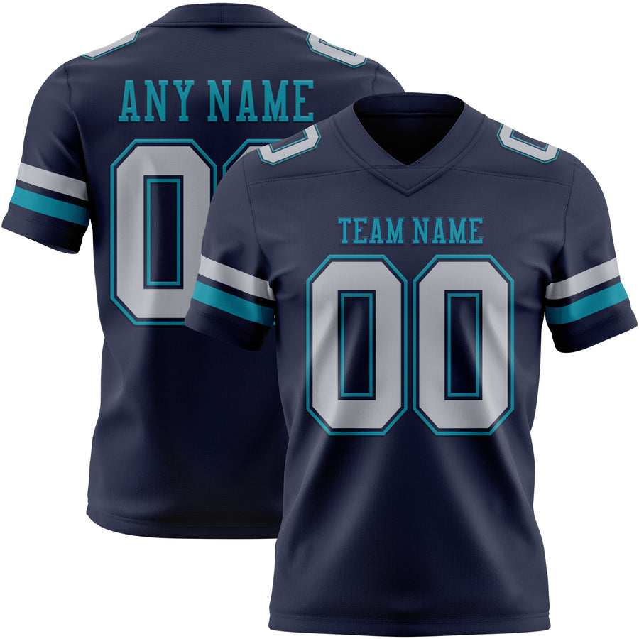 Custom Navy Gray-Teal Authentic Football Jersey