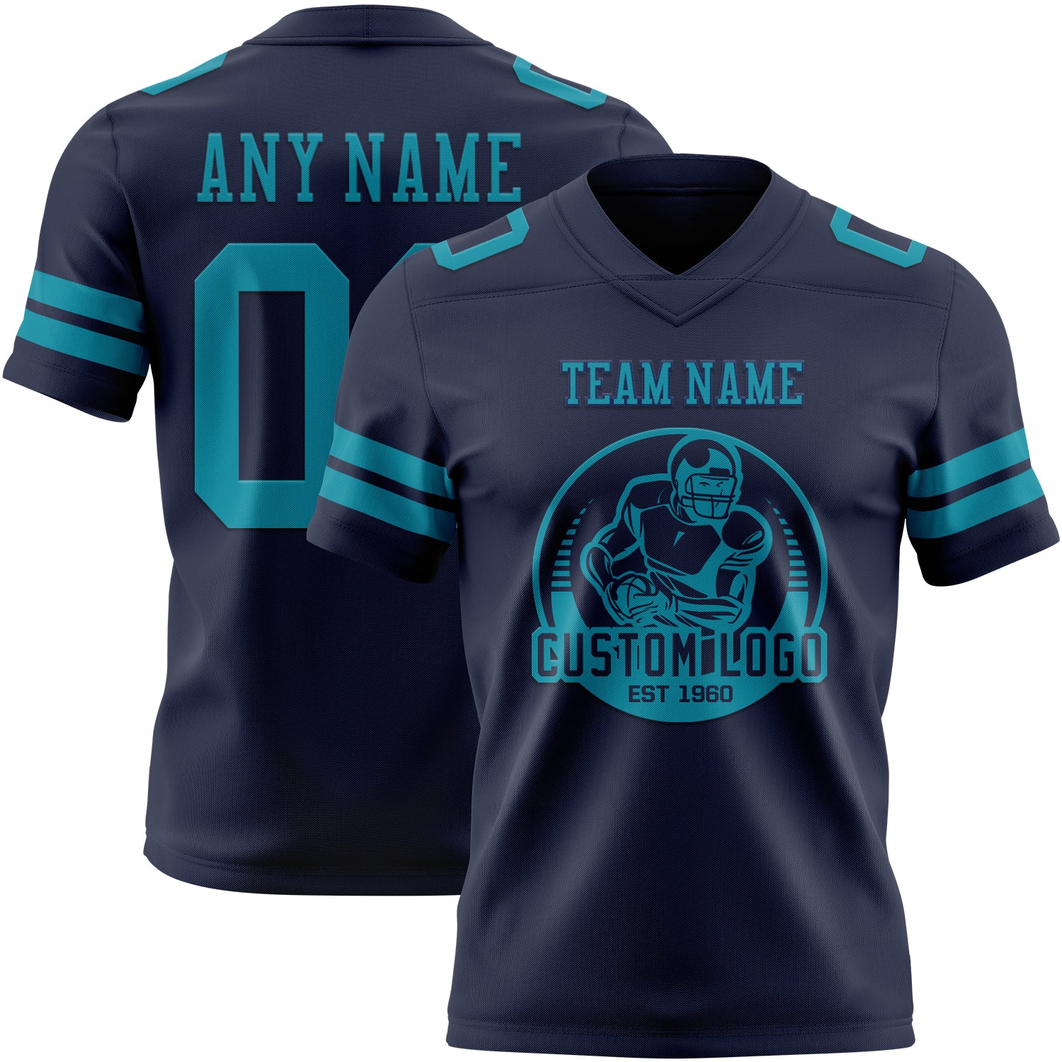 Custom Navy Teal Authentic Football Jersey