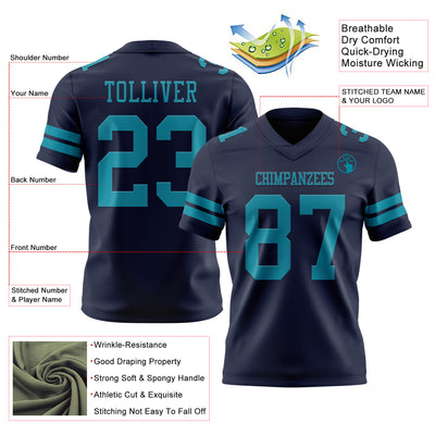 Custom Navy Teal Authentic Football Jersey