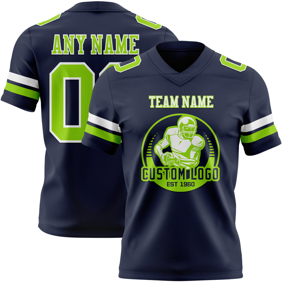 Custom Navy Neon Green-White Authentic Football Jersey