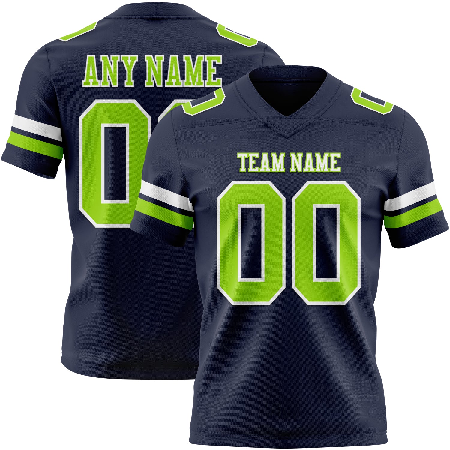 Custom Navy Neon Green-White Authentic Football Jersey