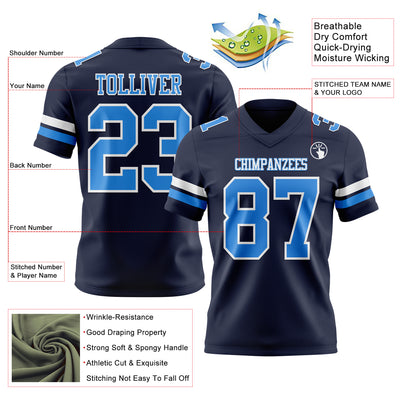 Custom Navy Powder Blue-White Authentic Football Jersey