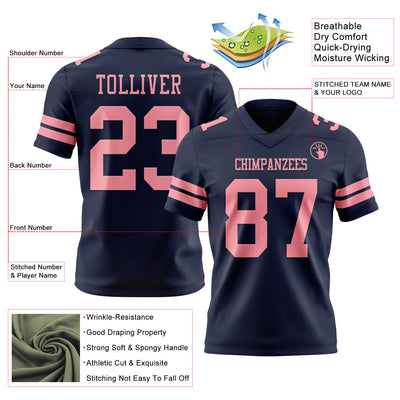 Custom Navy Medium Pink Authentic Football Jersey