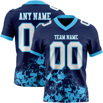 Custom Navy White-Sky Blue 3D Pattern Splash Authentic Football Jersey
