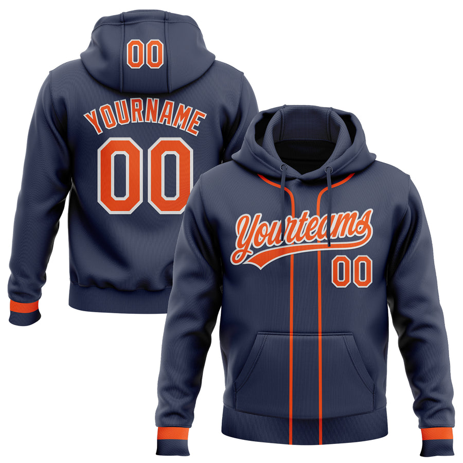 Custom Stitched Navy Orange-White Baseball Pullover Sweatshirt Hoodie