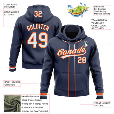 Custom Stitched Navy White-Orange Baseball Pullover Sweatshirt Hoodie