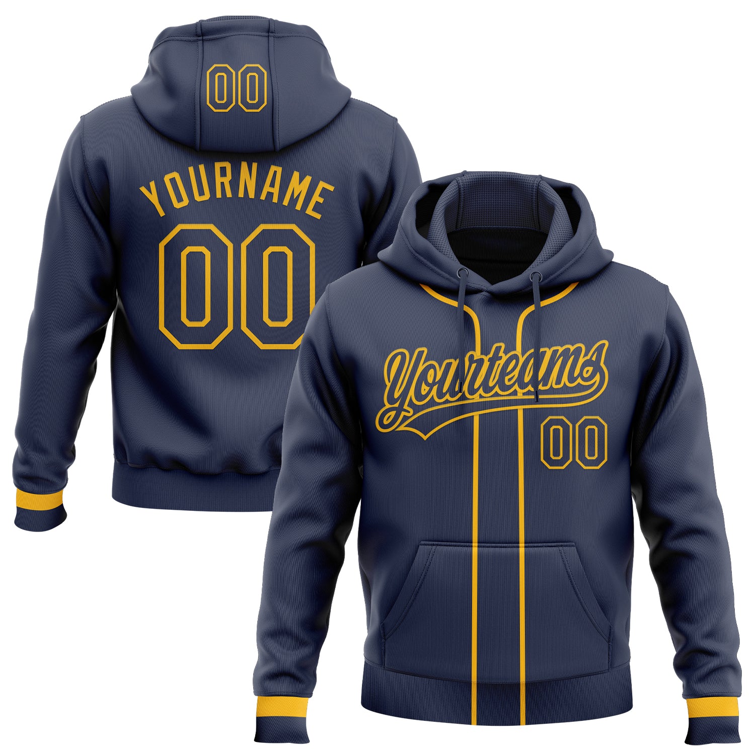 Custom Stitched Navy Gold Baseball Pullover Sweatshirt Hoodie