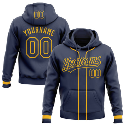 Custom Stitched Navy Gold Baseball Pullover Sweatshirt Hoodie