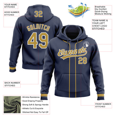 Custom Stitched Navy Old Gold-White Baseball Pullover Sweatshirt Hoodie
