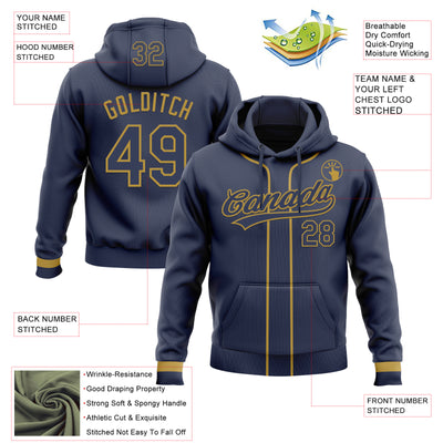 Custom Stitched Navy Old Gold Baseball Pullover Sweatshirt Hoodie