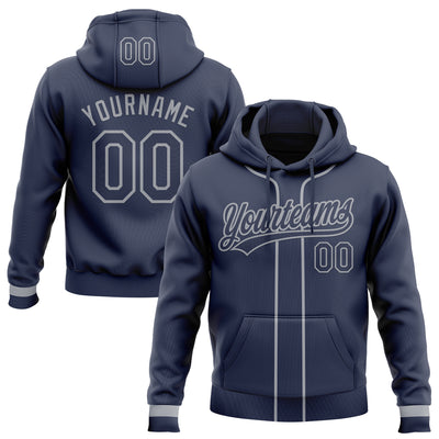 Custom Stitched Navy Gray Baseball Pullover Sweatshirt Hoodie