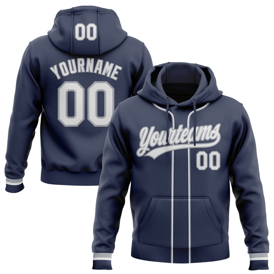 Custom Stitched Navy White-Gray Baseball Pullover Sweatshirt Hoodie