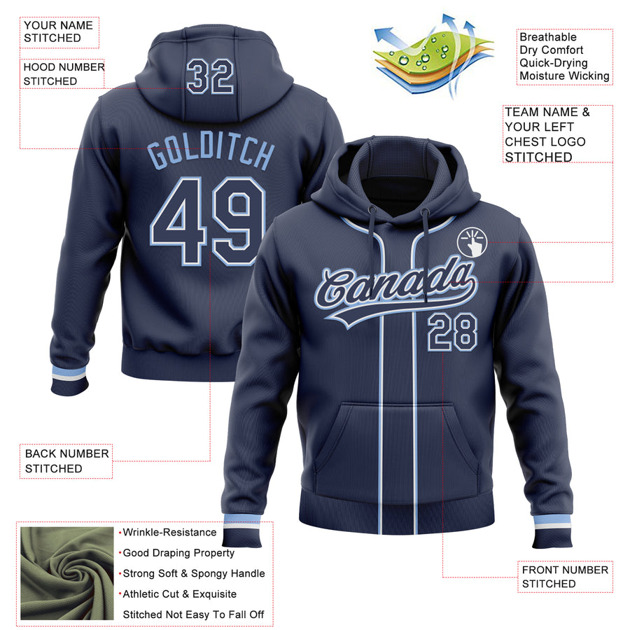 Custom Stitched Navy White-Light Blue Baseball Pullover Sweatshirt Hoodie