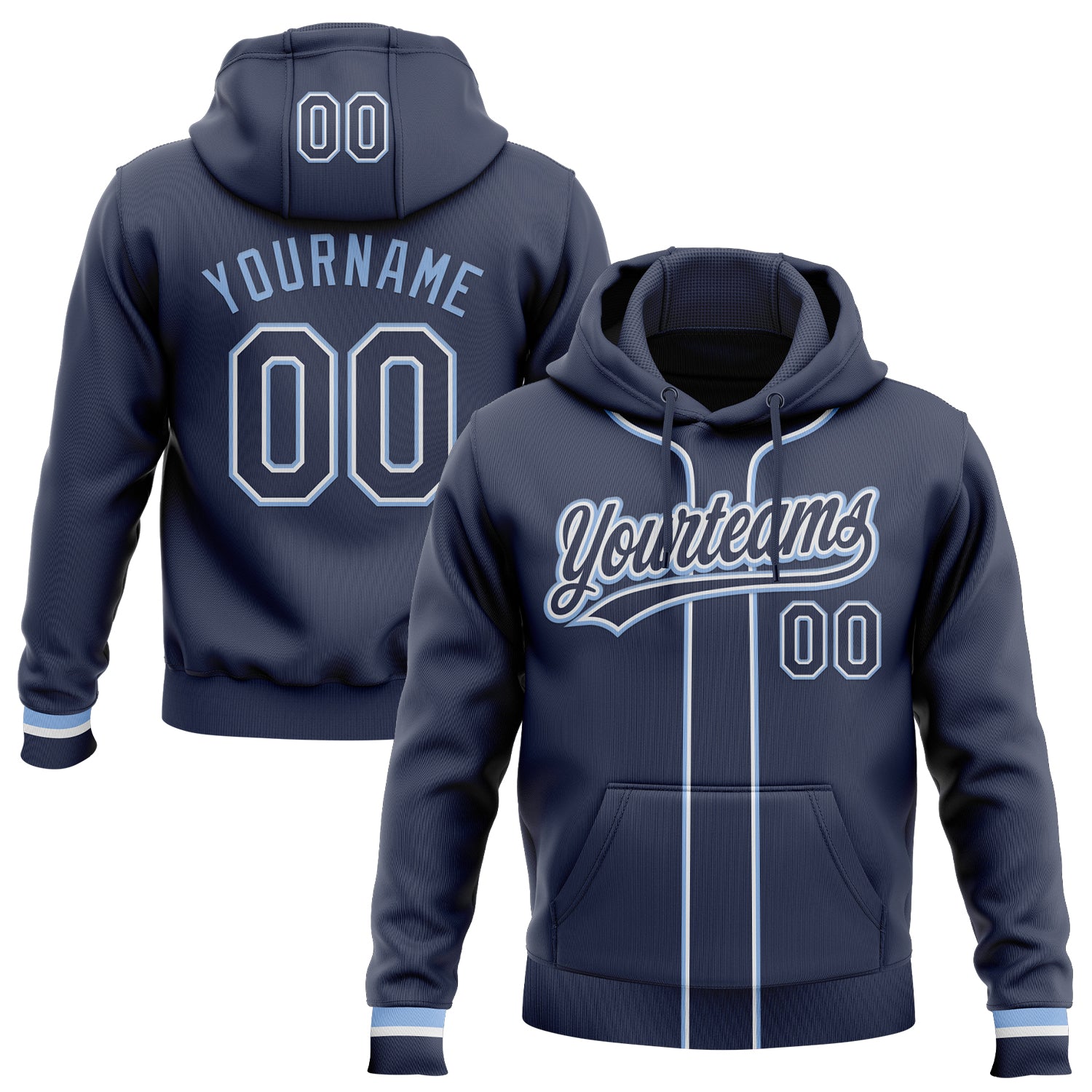 Custom Stitched Navy White-Light Blue Baseball Pullover Sweatshirt Hoodie