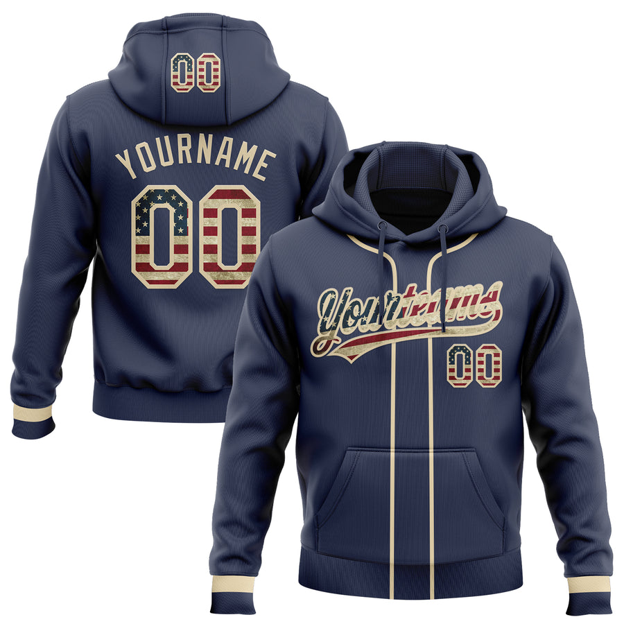 Custom Stitched Navy Vintage USA Flag-Cream Baseball Pullover Sweatshirt Hoodie