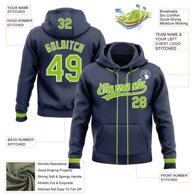 Custom Stitched Navy Neon Green-White Baseball Pullover Sweatshirt Hoodie