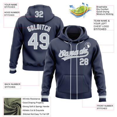Custom Stitched Navy Silver-White Baseball Pullover Sweatshirt Hoodie