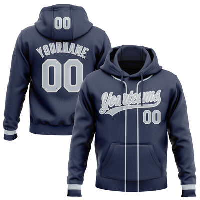 Custom Stitched Navy Silver-White Baseball Pullover Sweatshirt Hoodie