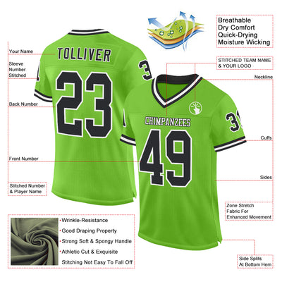 Custom Neon Green Black-White Mesh Authentic Throwback Football Jersey