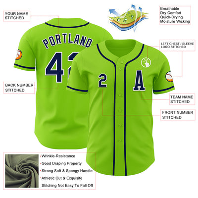 Custom Neon Green Navy-White Authentic Baseball Jersey