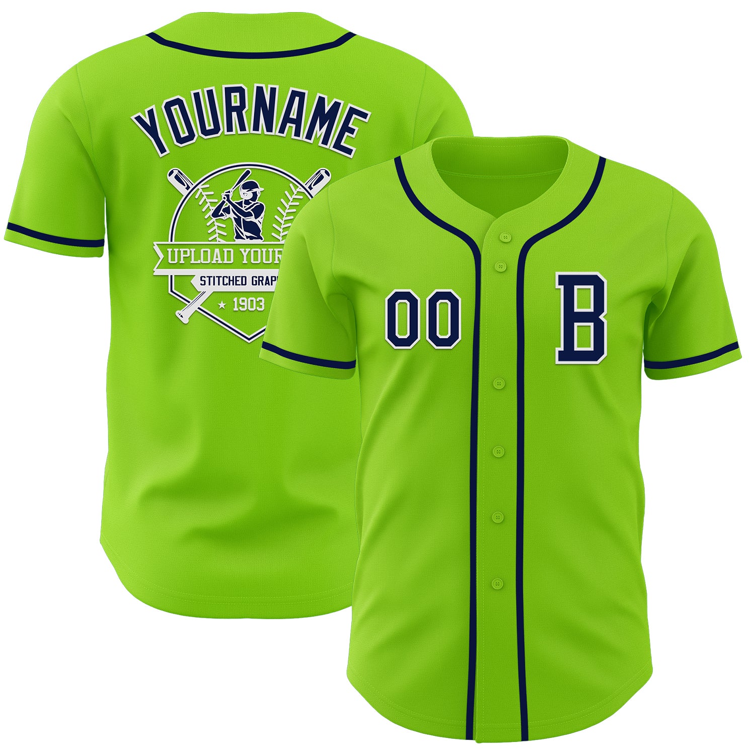 Custom Neon Green Navy-White Authentic Baseball Jersey