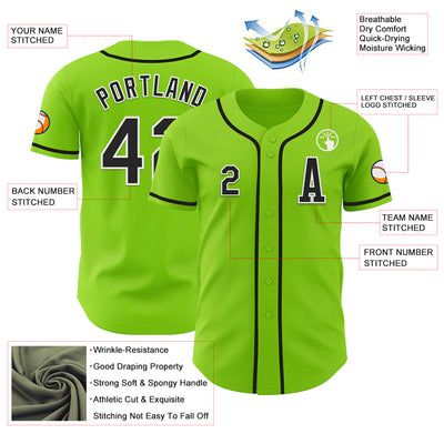 Custom Neon Green Black-White Authentic Baseball Jersey
