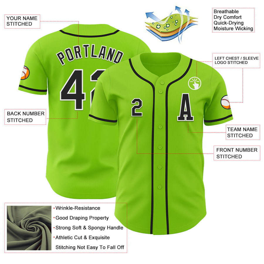 Custom Neon Green Black-White Authentic Baseball Jersey