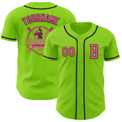 Custom Neon Green Pink-Black Authentic Baseball Jersey