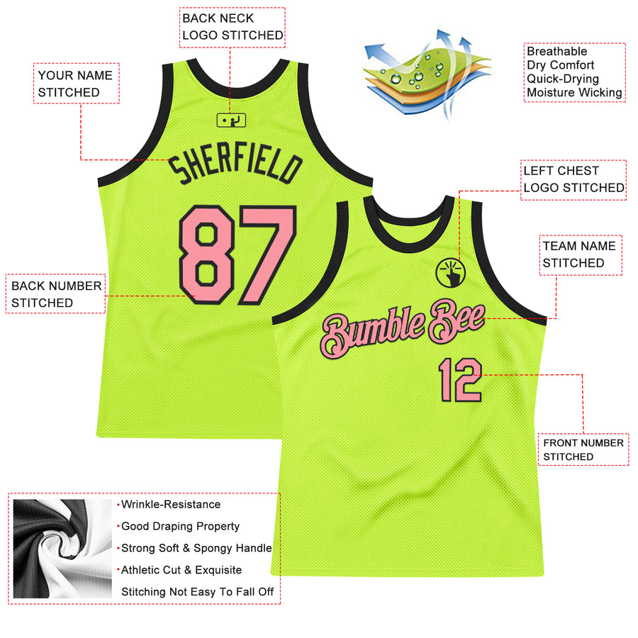 Custom Neon Green Medium Pink-Black Authentic Throwback Basketball Jersey