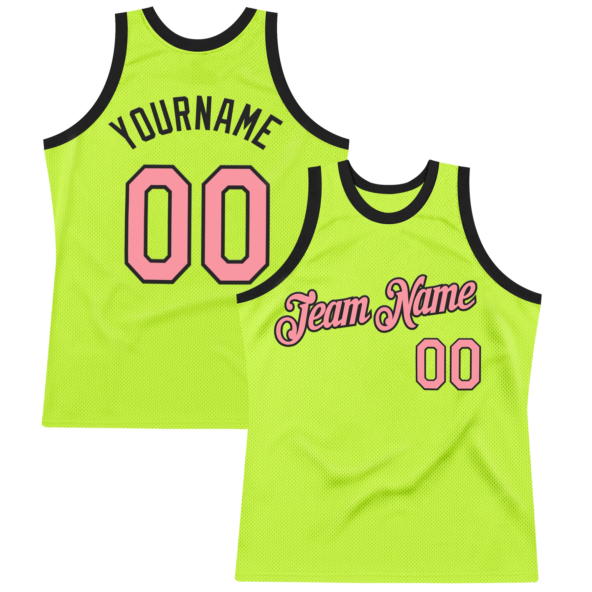 Custom Neon Green Medium Pink-Black Authentic Throwback Basketball Jersey