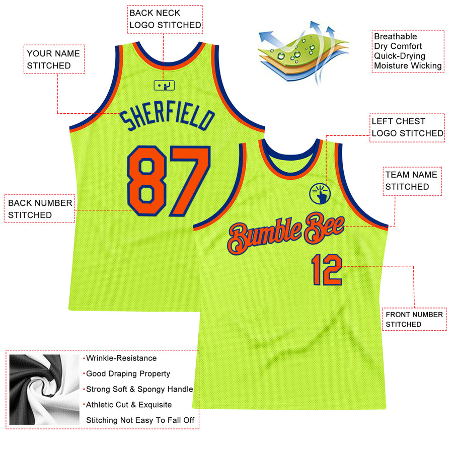 Custom Neon Green Orange-Royal Authentic Throwback Basketball Jersey