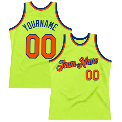 Custom Neon Green Orange-Royal Authentic Throwback Basketball Jersey