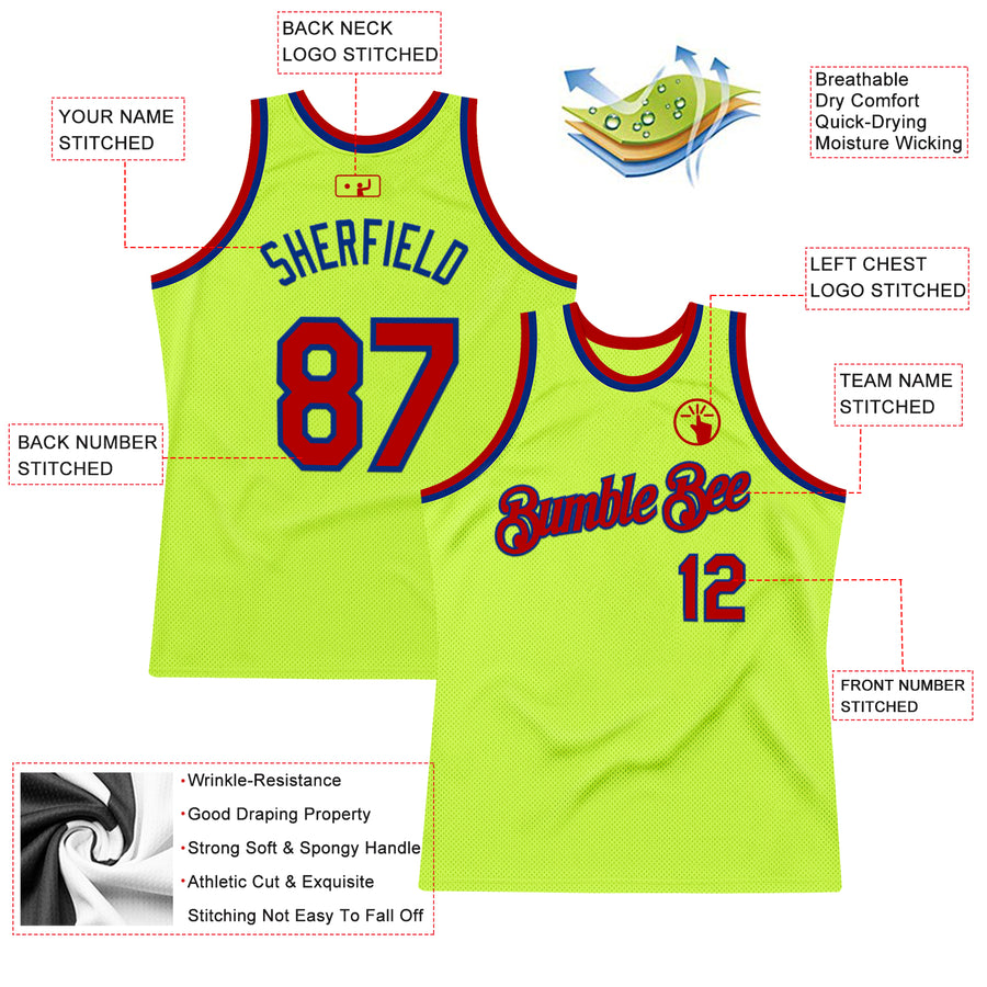 Custom Neon Green Red-Royal Authentic Throwback Basketball Jersey