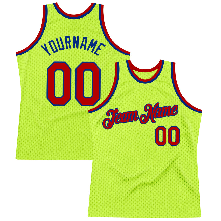 Custom Neon Green Red-Royal Authentic Throwback Basketball Jersey